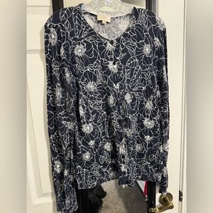 LOFT Navy and White Floral Cardigan